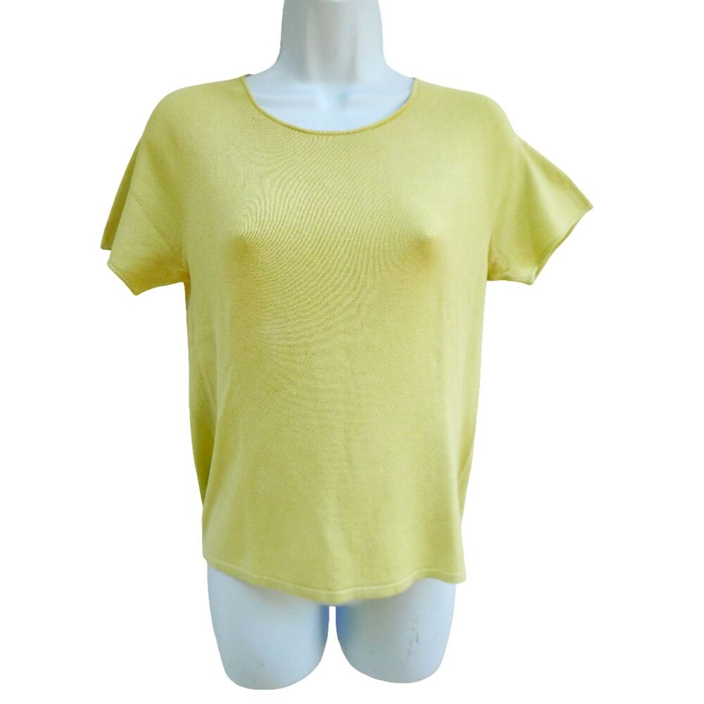 SiLK Knit Eileen Fisher Short Sleeve Tee Top Crewneck Chartreuse Basic S